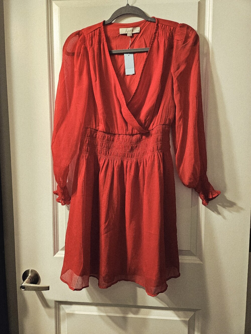 Loft Red -Sleeve V-Neck Dress